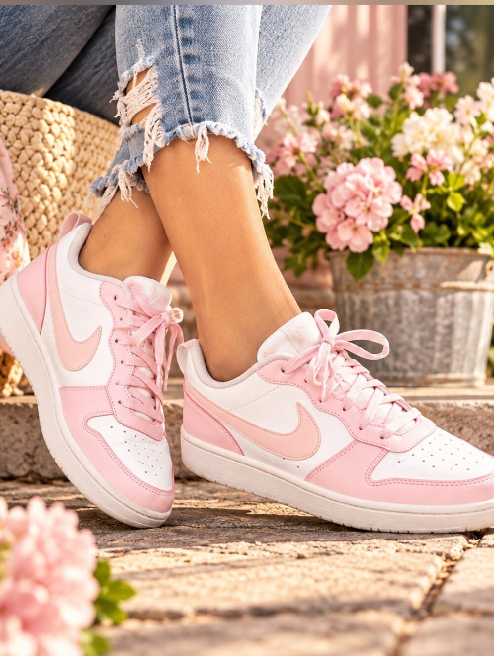 Nike Court Borough Low 2 Pink White Sneakers Women’s Size 8